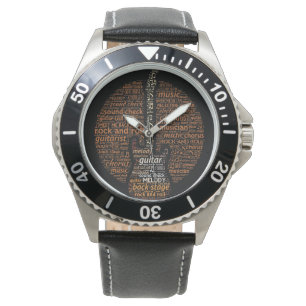 Rock'n'Roll-Gitarren-Spieler-Wort-Kunst Armbanduhr