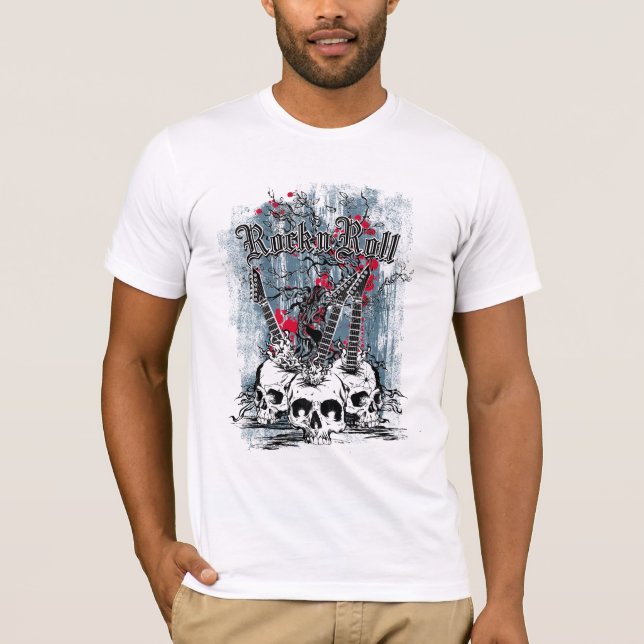 Rock'n'Roll, Gitarrenschädel, T - Shirt der Männer (Vorderseite)