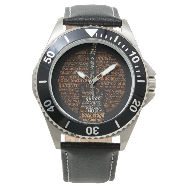 Rock'n'Roll Guitar Player Word Art Armbanduhr (Vorderseite)