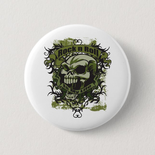 Rock'n'Roll ist mein Leben-Schädel Button (Vorderseite)