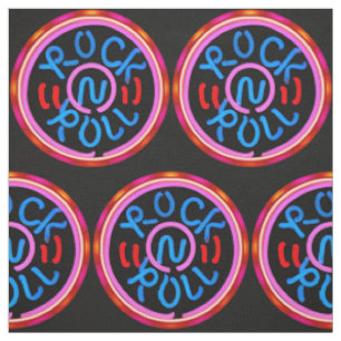 Rock'n'Roll Music Neon Sign Look Fabric Print Stoff