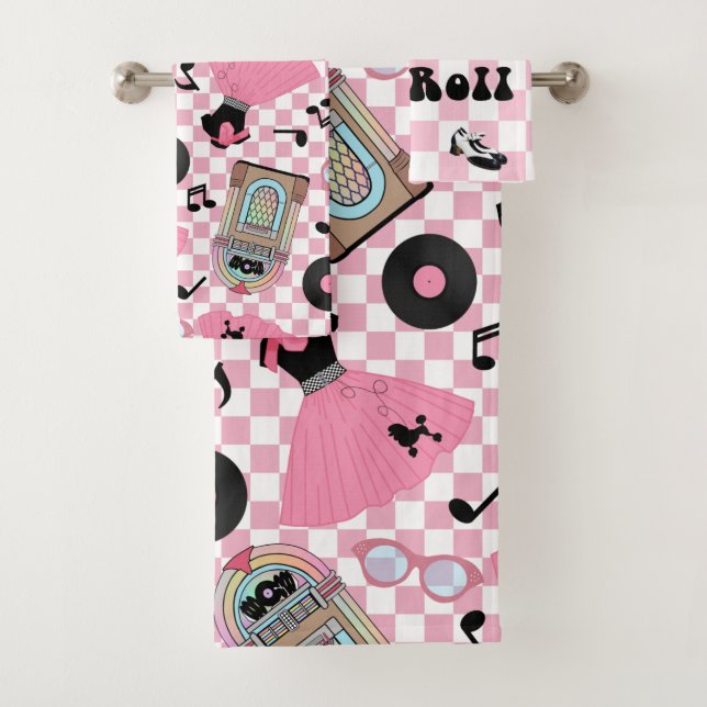 Rock'n'Roll Muster rosa Badhandtuch Set (Insitu)