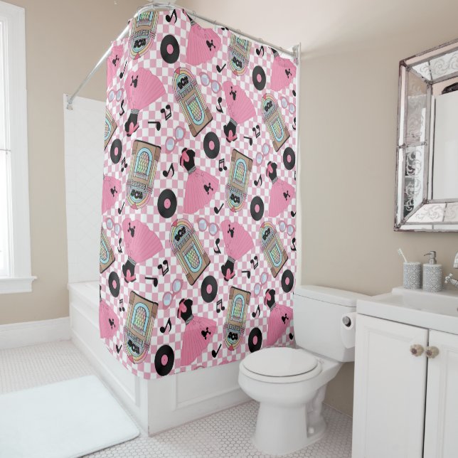 Rock'n'Roll Muster Rosa Duschvorhang (Beispiel)