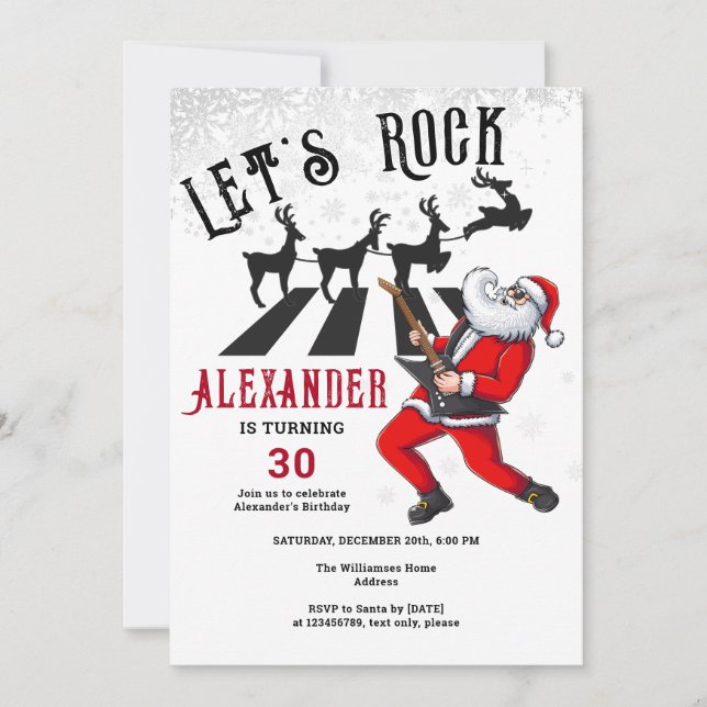 Rock'n'Roll Santa Reindeer Rockin's Geburtstag Einladung (Vorderseite)