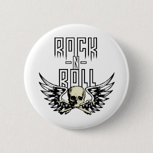 Rock'n'Roll-Schädel mit Flügeln Button