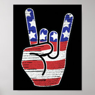Rock'n'Roll Shirt Usa Flag Horns Signieren Retro C Poster