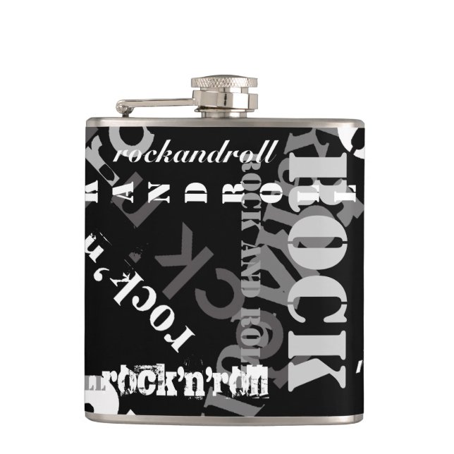 Rock'n'Roll Typografie coole Gestaltung Flachmann (Vorderseite)