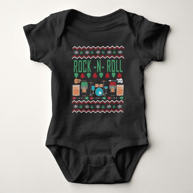 Rock'n'Roll Ugly Christmas Sweater Baby Strampler (Vorderseite)
