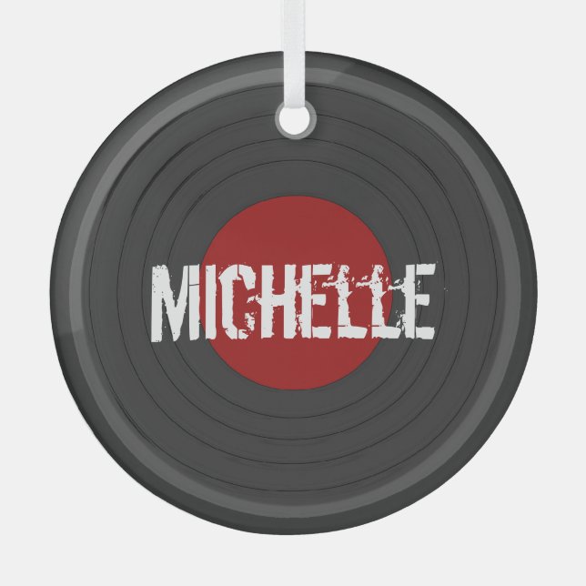 Rock'n'Roll Vinyl Record Individuelle Name Ornament Aus Glas (Vorderseite)