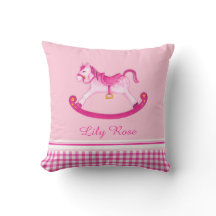 Rockpferd Aquarell Rosa Kinder Kissen