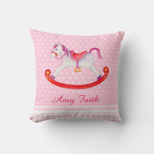 Rockpferd Aquarell Rosa Kinder Kissen