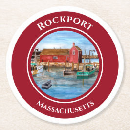 Rockport Harbor Massachusetts New England Runder Pappuntersetzer