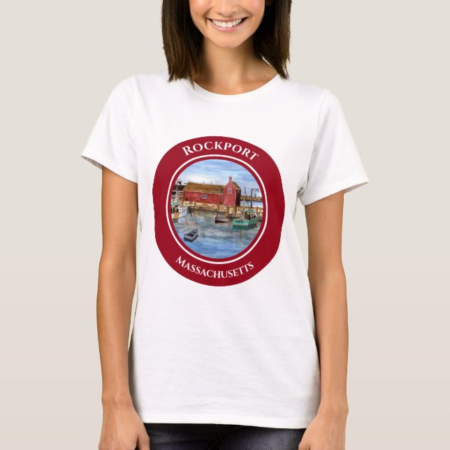 Rockport Harbour Massachusetts New England Malerei T-Shirt (Vorderseite)