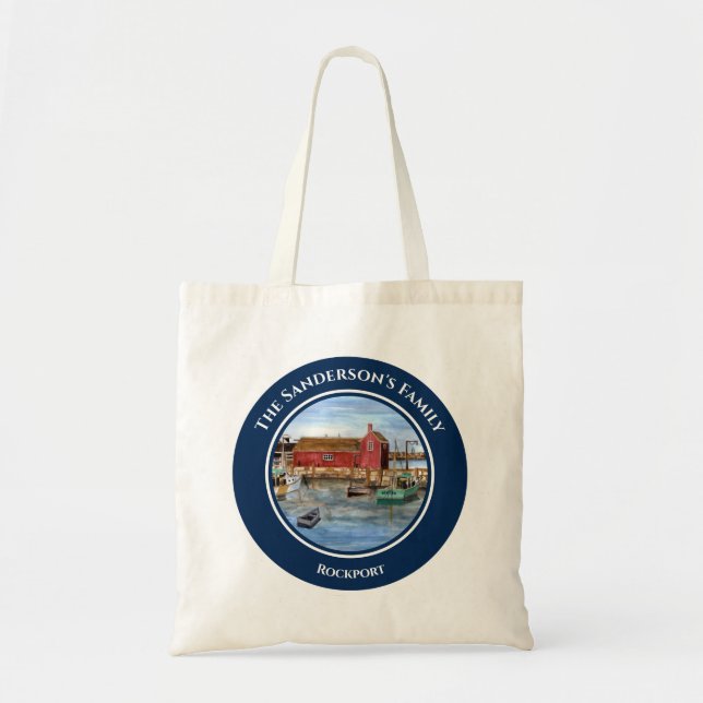 Rockport Harbour Massachusetts New England Malerei Tragetasche (Vorne)