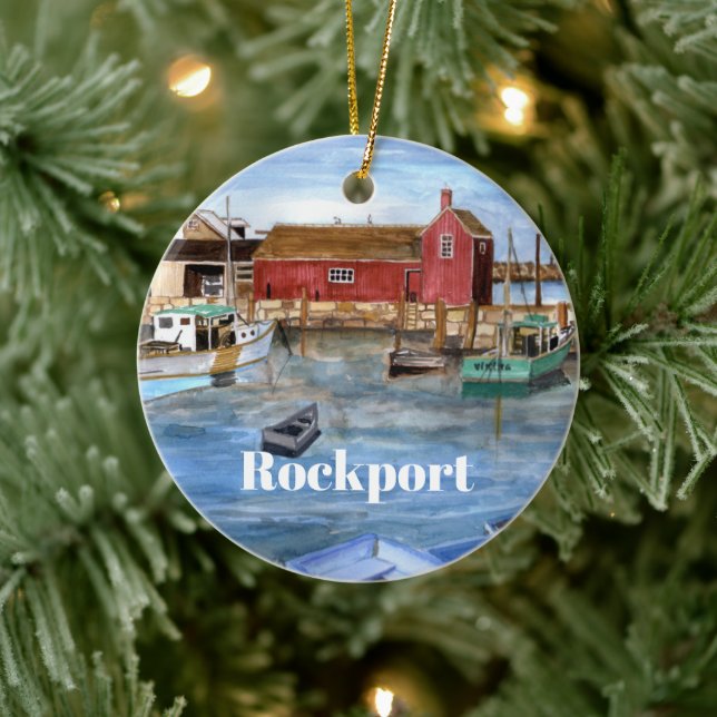 Rockport Massachussetts New England Malerei Keramik Ornament (Baum)