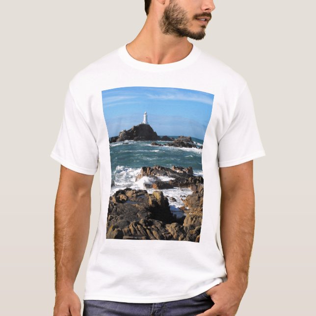 Rocks and Corbiere lighthouse, Jersey T-Shirt (Vorderseite)