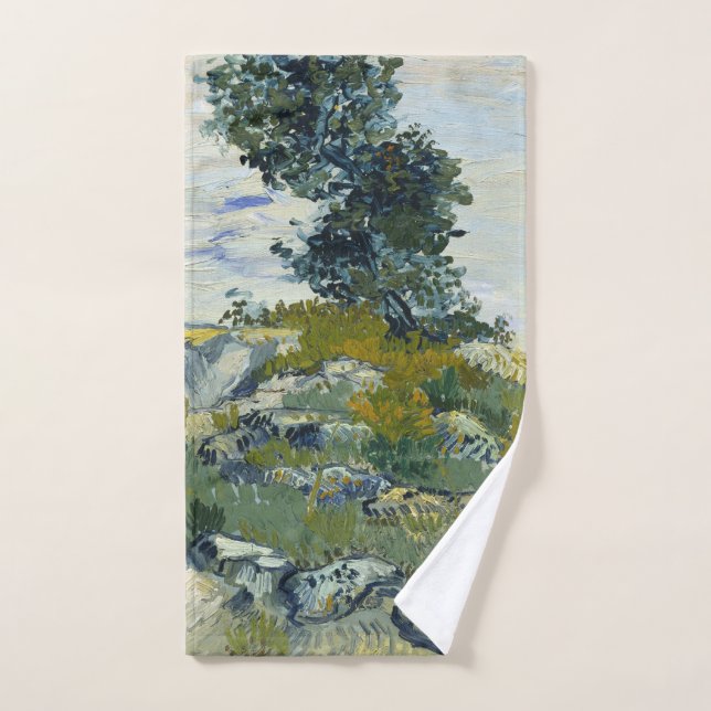 Rocks with Oak Tree, Van Gogh Oil Painting (Serviette à main)