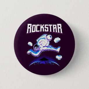 Rockstar-Astronaut spielt Gitarre im Weltraum-Knop Button