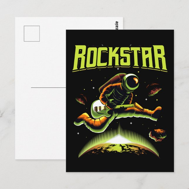 Rockstar-Astronaut spielt Gitarre im Weltraum Postkarte (Vorne/Hinten)