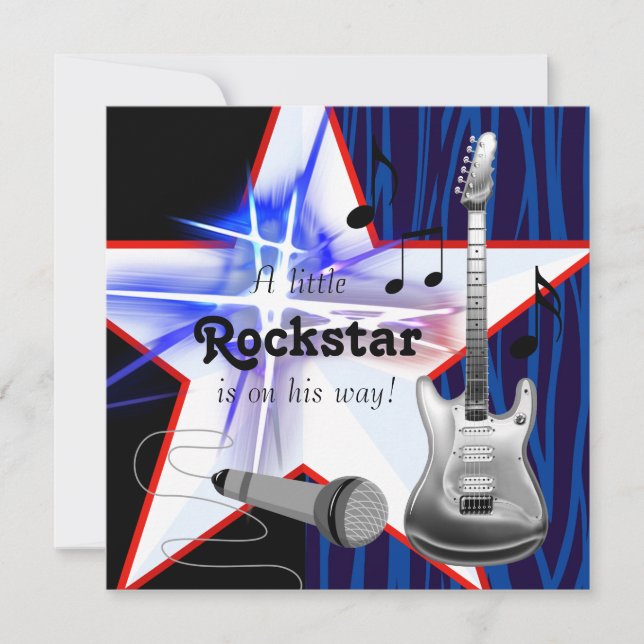 Rockstar Baby Boy Dusche Einladung (Vorderseite)