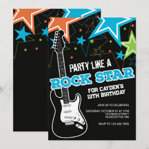 Rockstar-Blue-Orange-Gitarren-Geburtstagseinladung Einladung