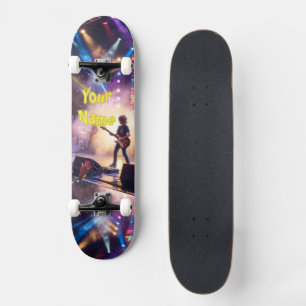 Rockstar-Bühnenlicht zerfetzt die Gitarre Skateboard