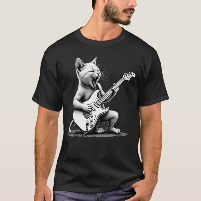 Rockstar Cat Guitar Shredder T-Shirt (Vorderseite)
