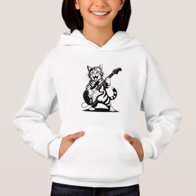Rockstar Cat Guitar Solo – Funny Music Lover Gift Hoodie (Vorderseite)