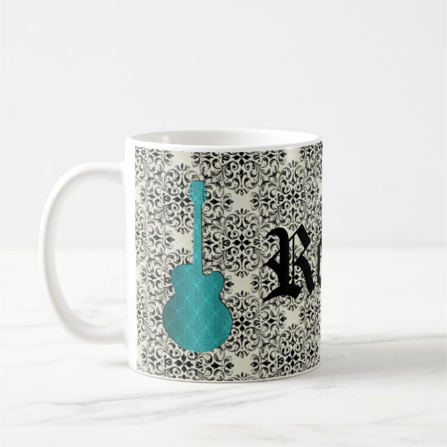 Rockstar Damask Gitarre Tasse, Türkis Kaffeetasse (Links)