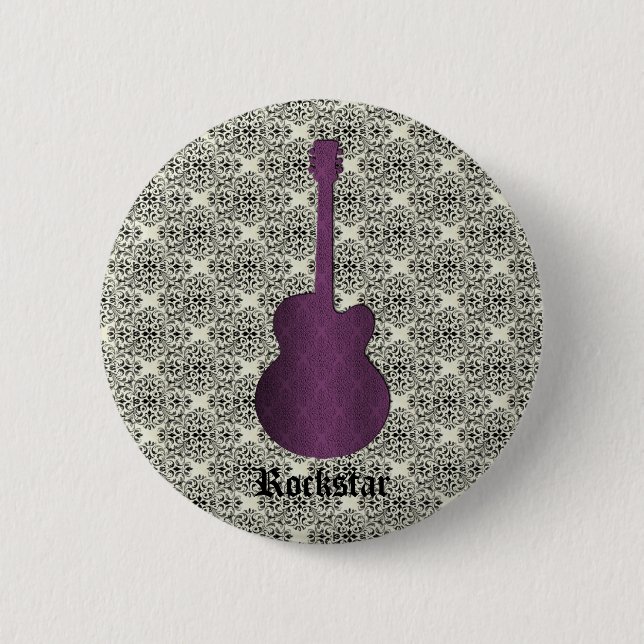 Rockstar Damask Gitarrenschaltfläche, Lila Button (Vorderseite)