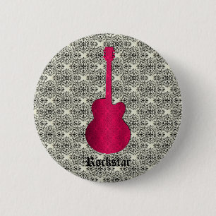 Rockstar Damask Gitarrenschaltfläche, Magenta Button