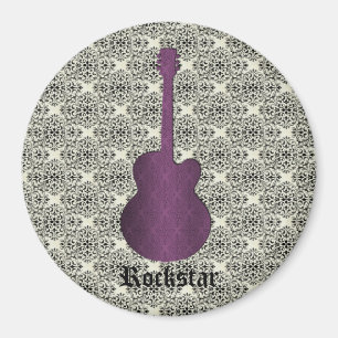 Rockstar Damask Guitar Magnet, Lila Magnet