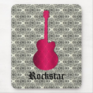Rockstar Damask Guitar Mousepad, Magenta Mousepad