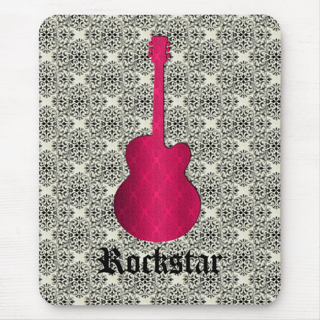 Rockstar Damask Guitar Mousepad, Magenta Mousepad (Vorne)