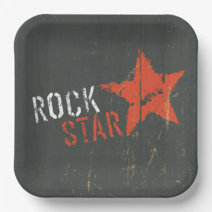 Rockstar Distressed Grunge Rote Stern Pappteller