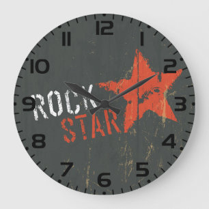 Rockstar Distressed Grunge Roter Stern Große Wanduhr