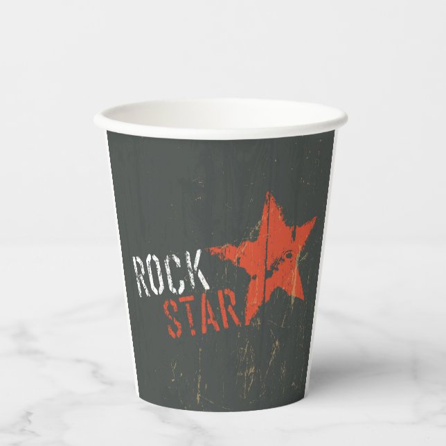 Rockstar Distressed Grunge Roter Stern Pappbecher (Vorderseite)