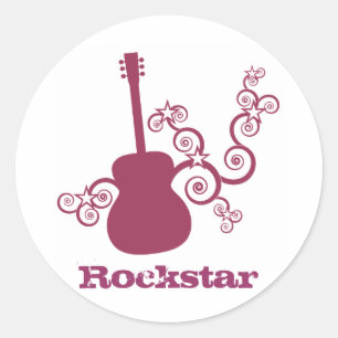 Rockstar Gitarren-Aufkleber, Fuchsie Runder Aufkleber