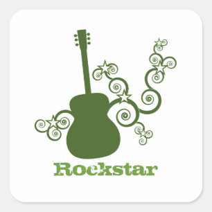 Rockstar Gitarren-Aufkleber, Olive Green Quadratischer Aufkleber
