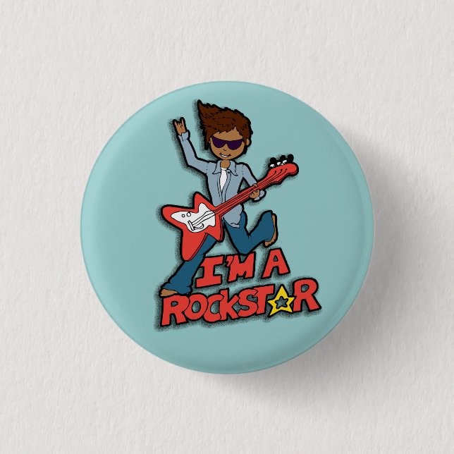 Rockstar Gitarrenjungen-Blauknopf Button (Vorderseite)