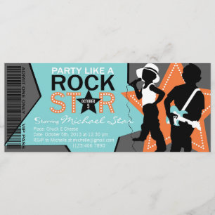 Rockstar-Jungen-Band-Geburtstags-Aqua-Orange Einladung