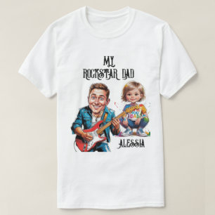 Rockstar Karikaturen Vater und Kind mit Gitarre T-Shirt