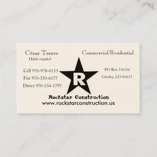 ROCKSTAR Logo, Rockstar Bau, Eric Andr… Visitenkarte (Vorderseite)