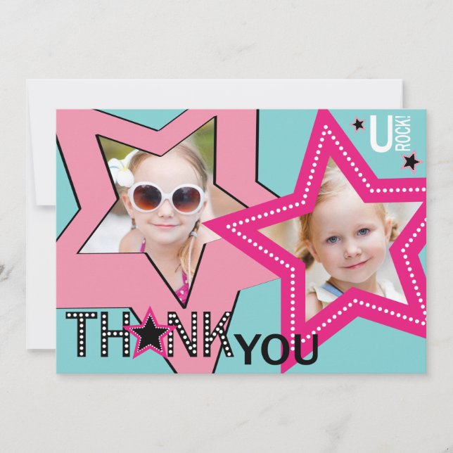 Rockstar-Mädchen-Band danken Ihnen Aqua-Rosa Dankeskarte (Vorderseite)