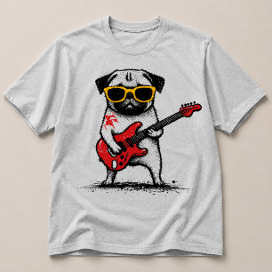 Rockstar-Mops-Hund spielt elektrische Gitarre T-Shirt