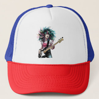 Rockstar Rhythm: Bass-Playing Asian Girl Truckerkappe