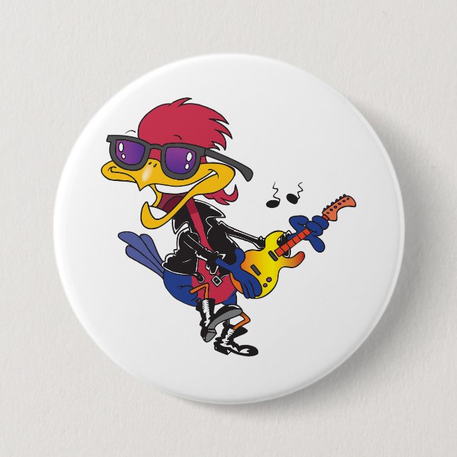 Rockstar Roadrunner Bird Playing Guitar Button (Vorderseite)
