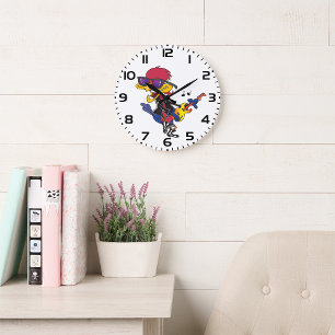 Rockstar-Roadrunner-Vogel mit Gitarre Große Wanduhr