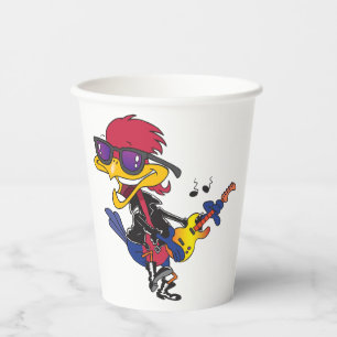 Rockstar Roadrunner-Vogel spielt Gitarre Pappbecher