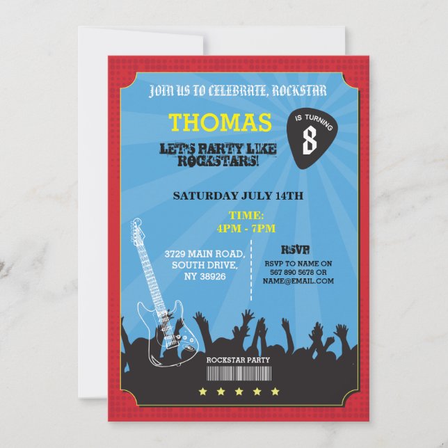 Rockstar Rock Music Gig Invitation de fête d'anniv (Devant)